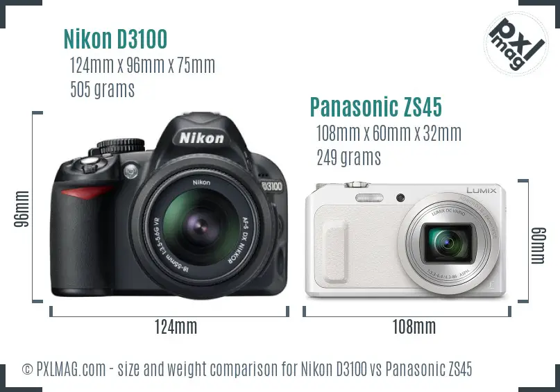 Nikon D3100 vs Panasonic ZS45 size comparison