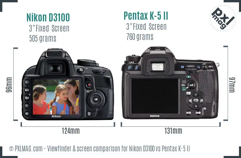 Nikon D3100 vs Pentax K-5 II Screen and Viewfinder comparison