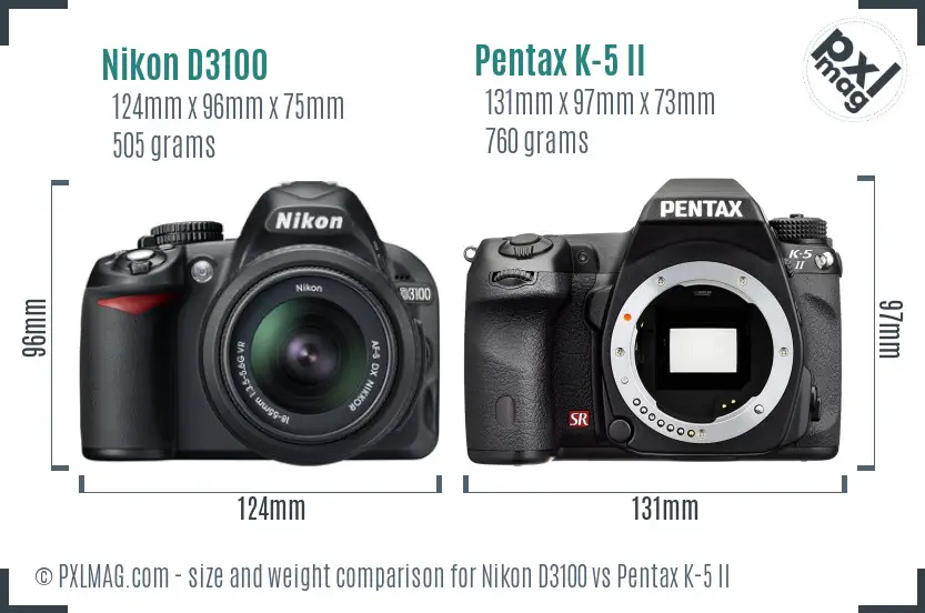 Nikon D3100 vs Pentax K-5 II size comparison