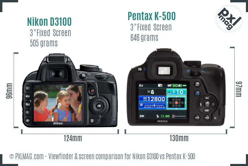 Nikon D3100 vs Pentax K-500 Screen and Viewfinder comparison