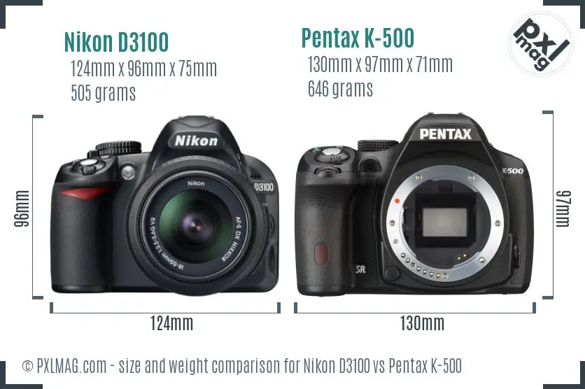 Nikon D3100 vs Pentax K-500 size comparison