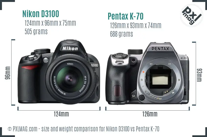 Nikon D3100 vs Pentax K-70 size comparison