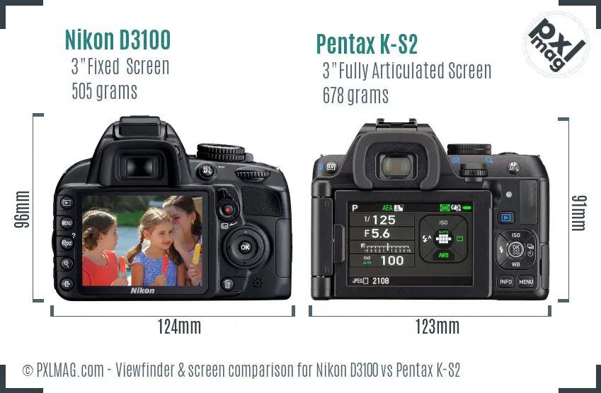 Nikon D3100 vs Pentax K-S2 Screen and Viewfinder comparison