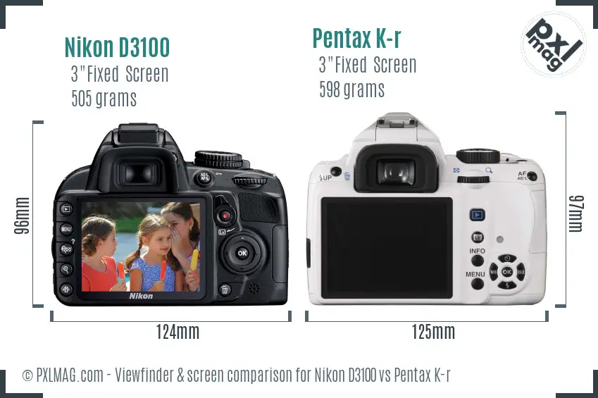 Nikon D3100 vs Pentax K-r Screen and Viewfinder comparison