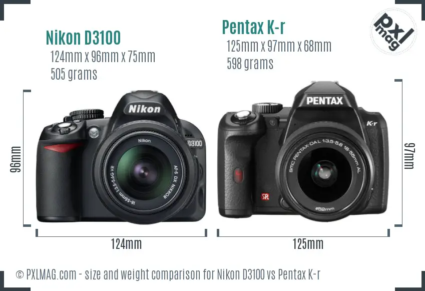 Nikon D3100 vs Pentax K-r size comparison