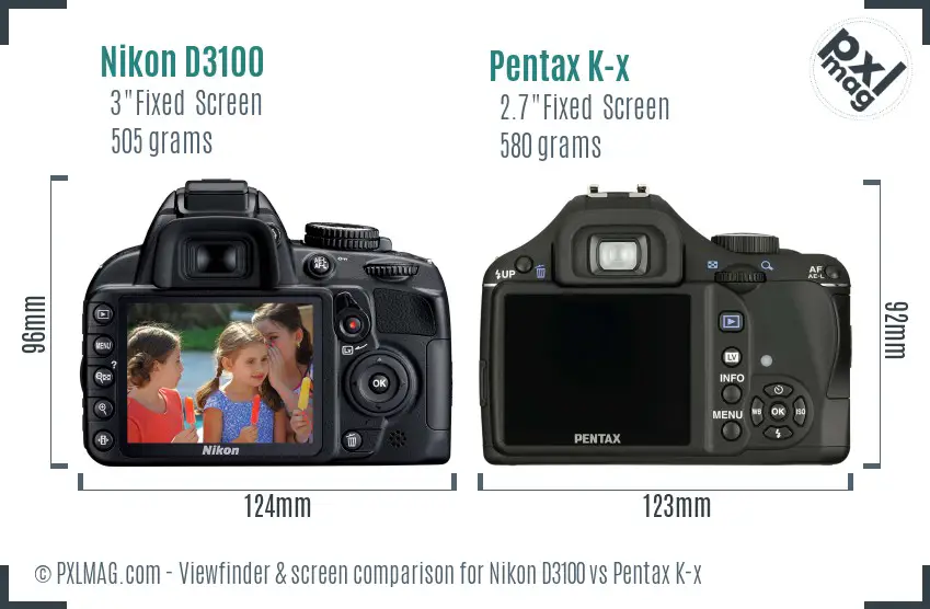 Nikon D3100 vs Pentax K-x Screen and Viewfinder comparison