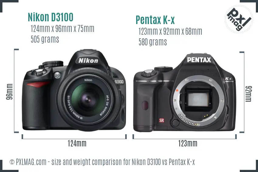 Nikon D3100 vs Pentax K-x size comparison