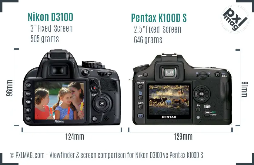 Nikon D3100 vs Pentax K100D S Screen and Viewfinder comparison