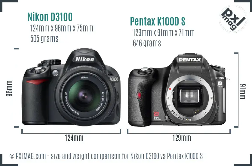 Nikon D3100 vs Pentax K100D S size comparison