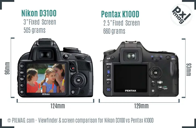 Nikon D3100 vs Pentax K100D Screen and Viewfinder comparison