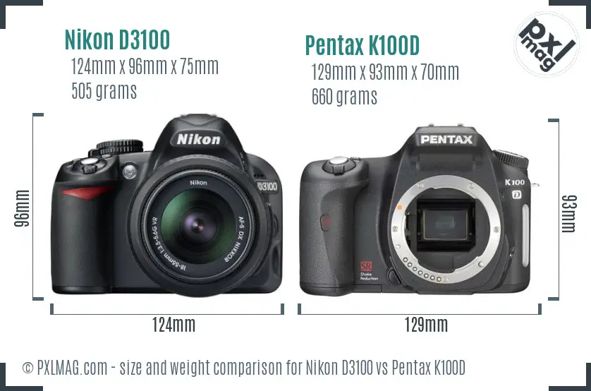 Nikon D3100 vs Pentax K100D size comparison