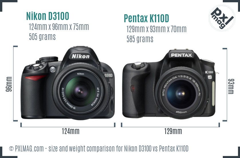 Nikon D3100 vs Pentax K110D size comparison