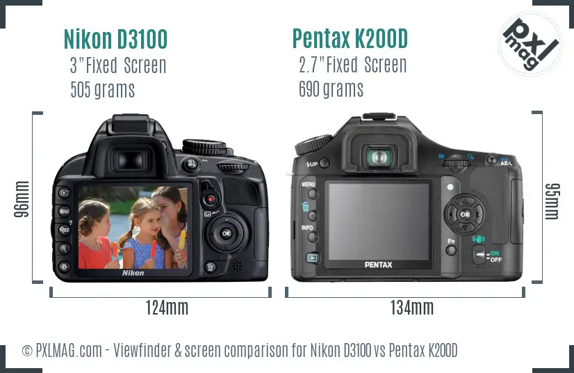 Nikon D3100 vs Pentax K200D Screen and Viewfinder comparison