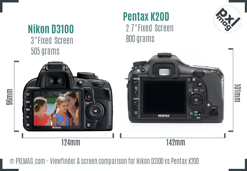 Nikon D3100 vs Pentax K20D Screen and Viewfinder comparison Nikon D3100 vs Pentax K20D Screen and Viewfinder comparison