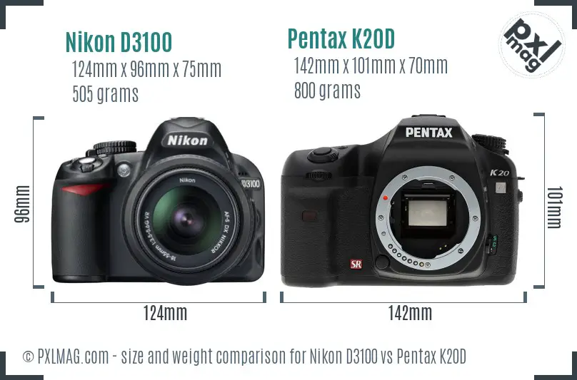 Nikon D3100 vs Pentax K20D size comparison Nikon D3100 vs Pentax K20D size comparison