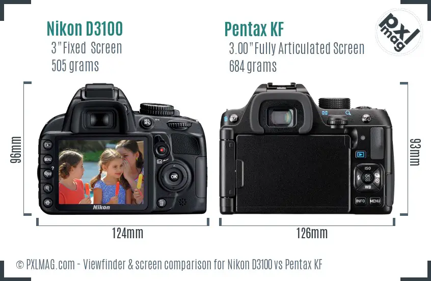 Nikon D3100 vs Pentax KF Screen and Viewfinder comparison