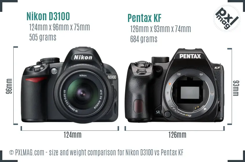 Nikon D3100 vs Pentax KF size comparison