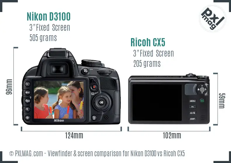Nikon D3100 vs Ricoh CX5 Screen and Viewfinder comparison