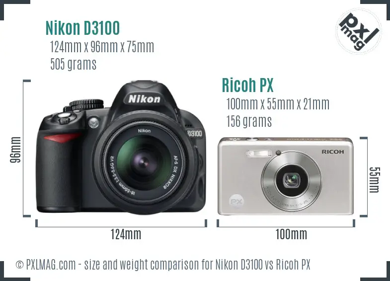 Nikon D3100 vs Ricoh PX size comparison