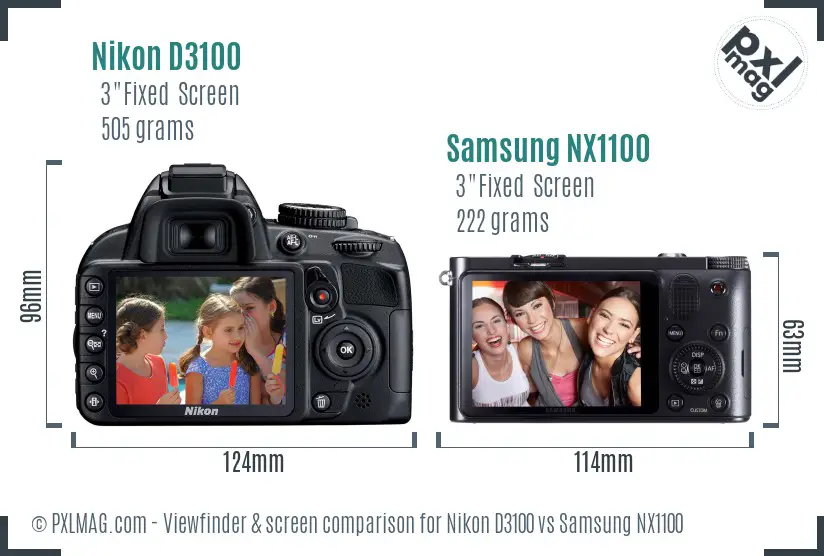 Nikon D3100 vs Samsung NX1100 Screen and Viewfinder comparison