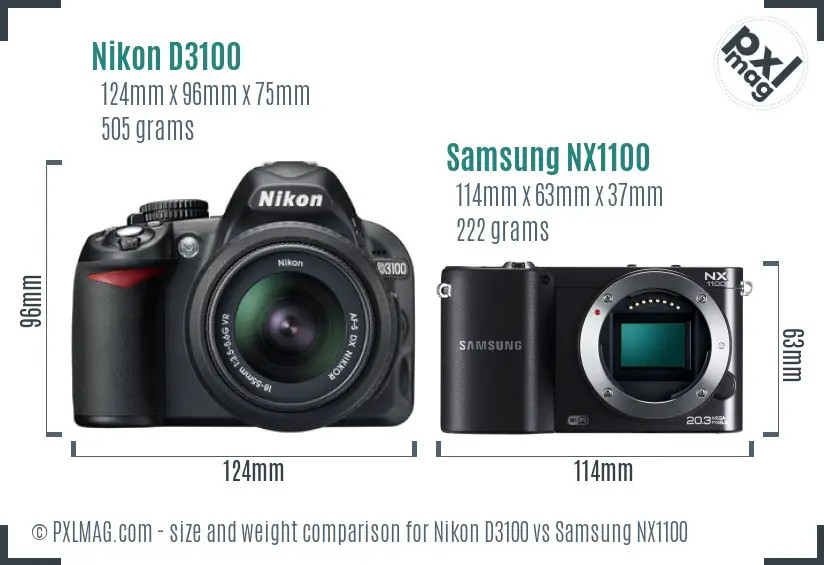Nikon D3100 vs Samsung NX1100 size comparison
