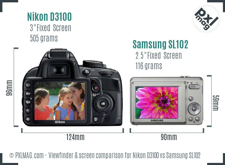 Nikon D3100 vs Samsung SL102 Screen and Viewfinder comparison