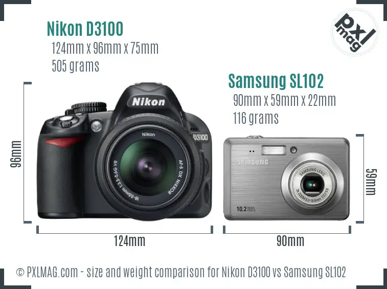 Nikon D3100 vs Samsung SL102 size comparison