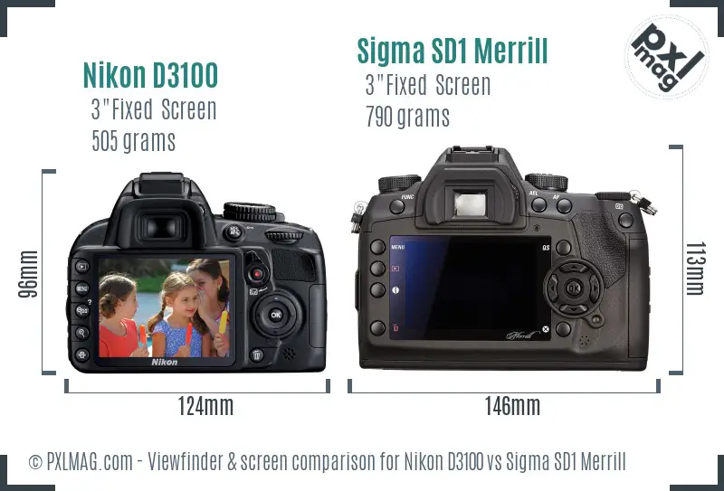 Nikon D3100 vs Sigma SD1 Merrill Screen and Viewfinder comparison