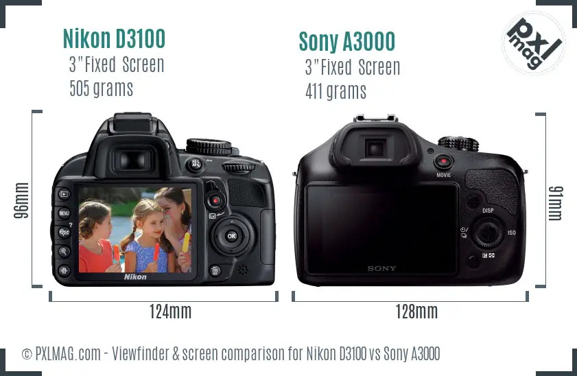 Nikon D3100 vs Sony A3000 Screen and Viewfinder comparison Nikon D3100 vs Sony A3000 Screen and Viewfinder comparison