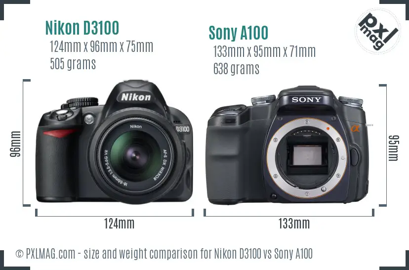 Nikon D3100 vs Sony A100 size comparison