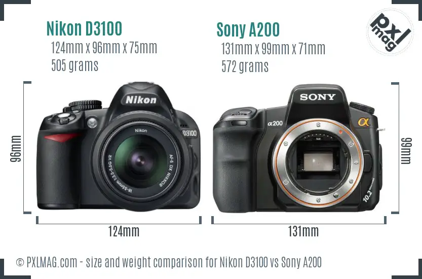 Nikon D3100 vs Sony A200 size comparison