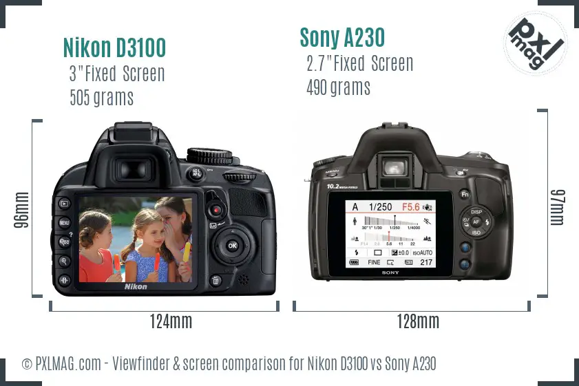 Nikon D3100 vs Sony A230 Screen and Viewfinder comparison