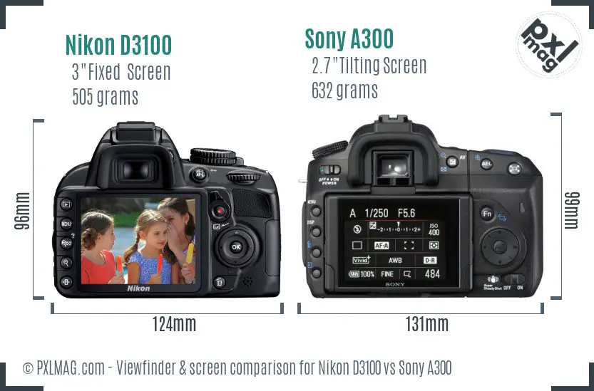Nikon D3100 vs Sony A300 Screen and Viewfinder comparison