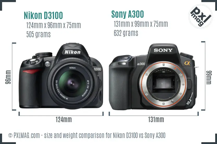 Nikon D3100 vs Sony A300 size comparison