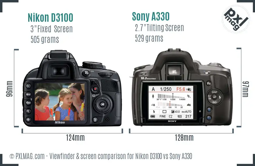 Nikon D3100 vs Sony A330 Screen and Viewfinder comparison