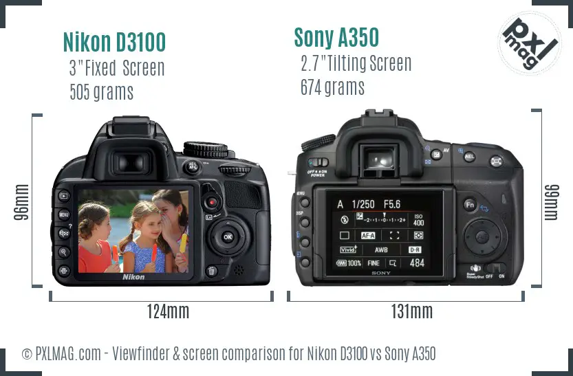 Nikon D3100 vs Sony A350 Screen and Viewfinder comparison