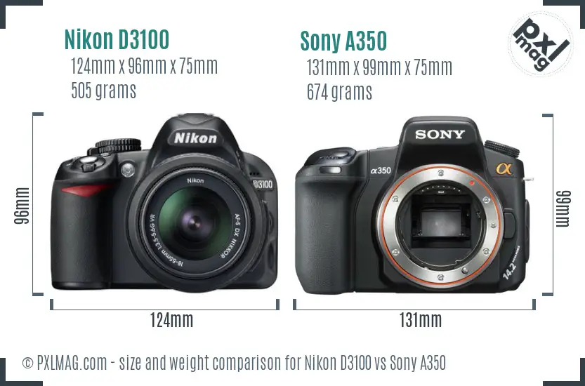 Nikon D3100 vs Sony A350 size comparison
