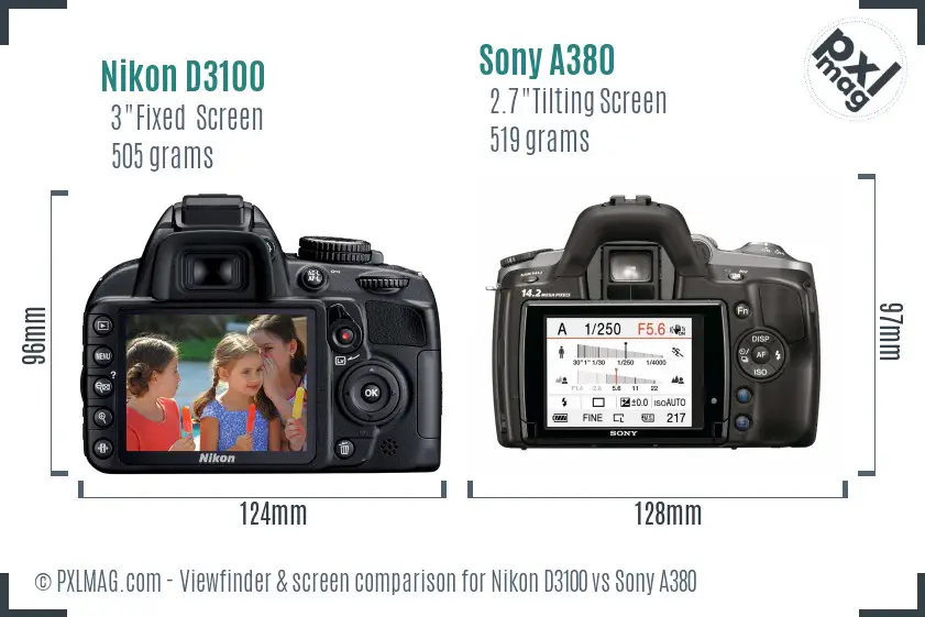 Nikon D3100 vs Sony A380 Screen and Viewfinder comparison Nikon D3100 vs Sony A380 Screen and Viewfinder comparison