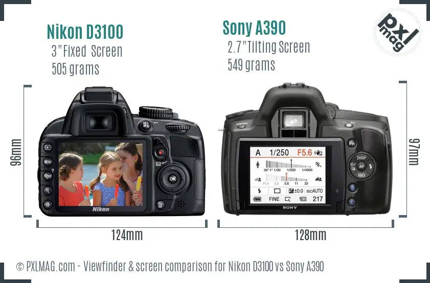 Nikon D3100 vs Sony A390 Screen and Viewfinder comparison