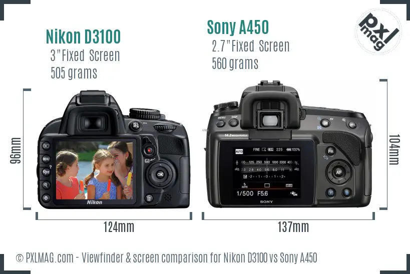 Nikon D3100 vs Sony A450 Screen and Viewfinder comparison