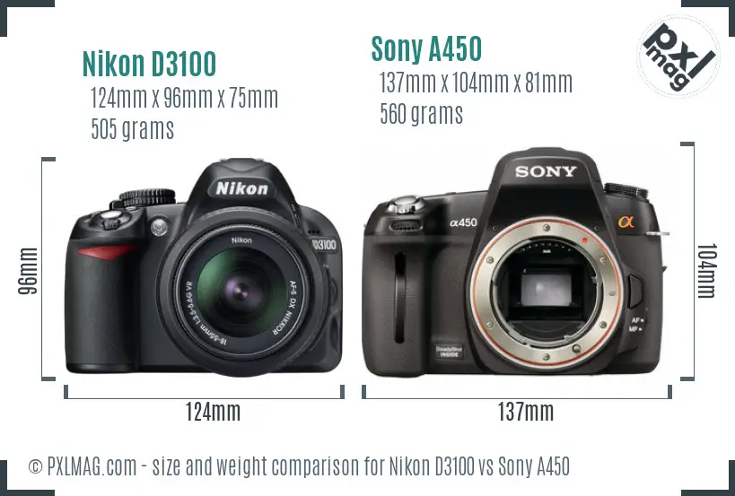 Nikon D3100 vs Sony A450 size comparison