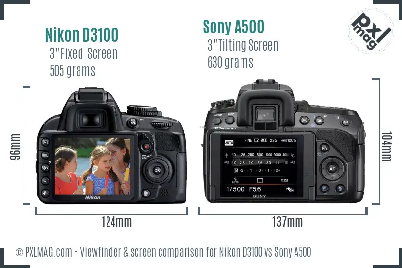 Nikon D3100 vs Sony A500 Screen and Viewfinder comparison