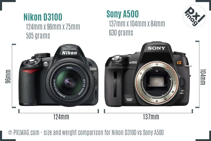 Nikon D3100 vs Sony A500 size comparison