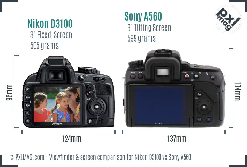 Nikon D3100 vs Sony A560 Screen and Viewfinder comparison