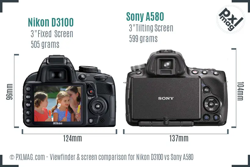 Nikon D3100 vs Sony A580 Screen and Viewfinder comparison