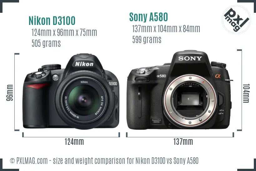 Nikon D3100 vs Sony A580 size comparison