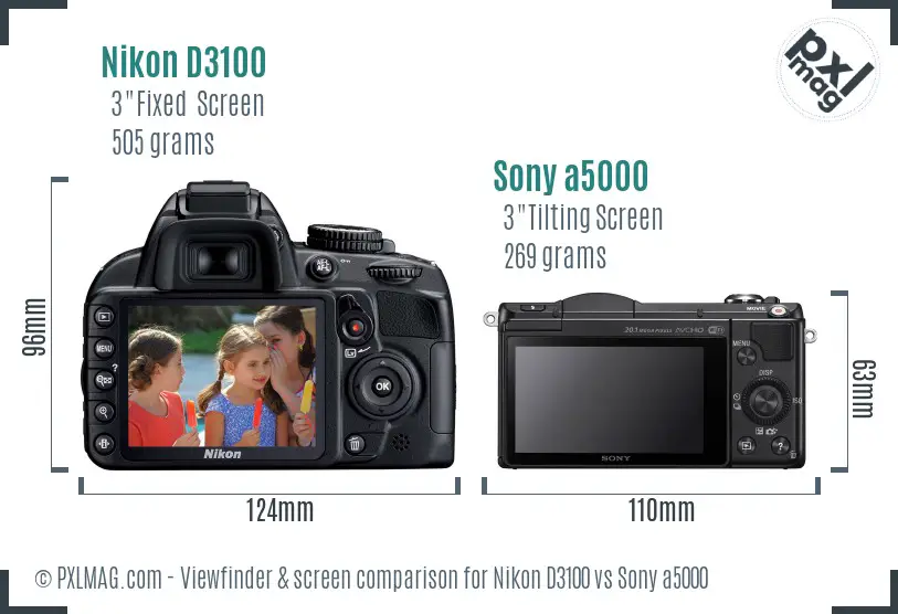 Nikon D3100 vs Sony a5000 Screen and Viewfinder comparison Nikon D3100 vs Sony a5000 Screen and Viewfinder comparison
