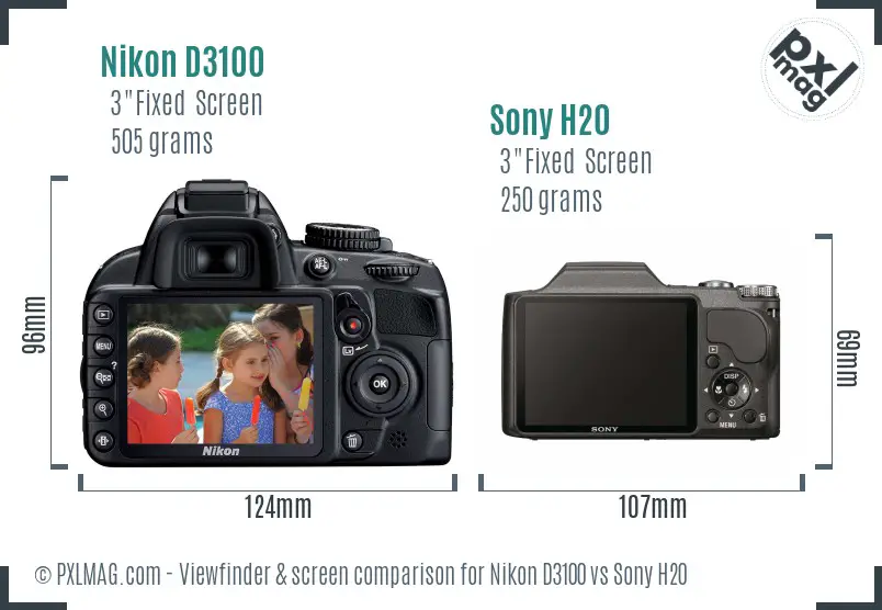 Nikon D3100 vs Sony H20 Screen and Viewfinder comparison