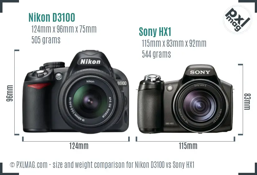 Nikon D3100 vs Sony HX1 size comparison