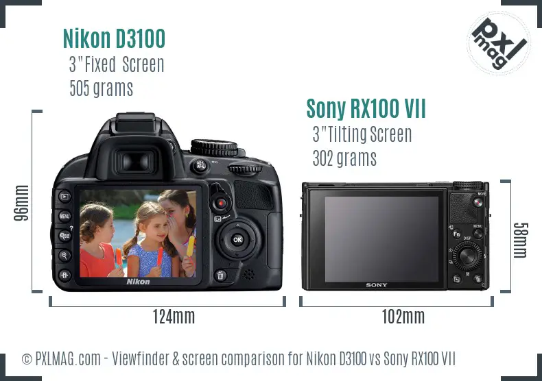 Nikon D3100 vs Sony RX100 VII Screen and Viewfinder comparison